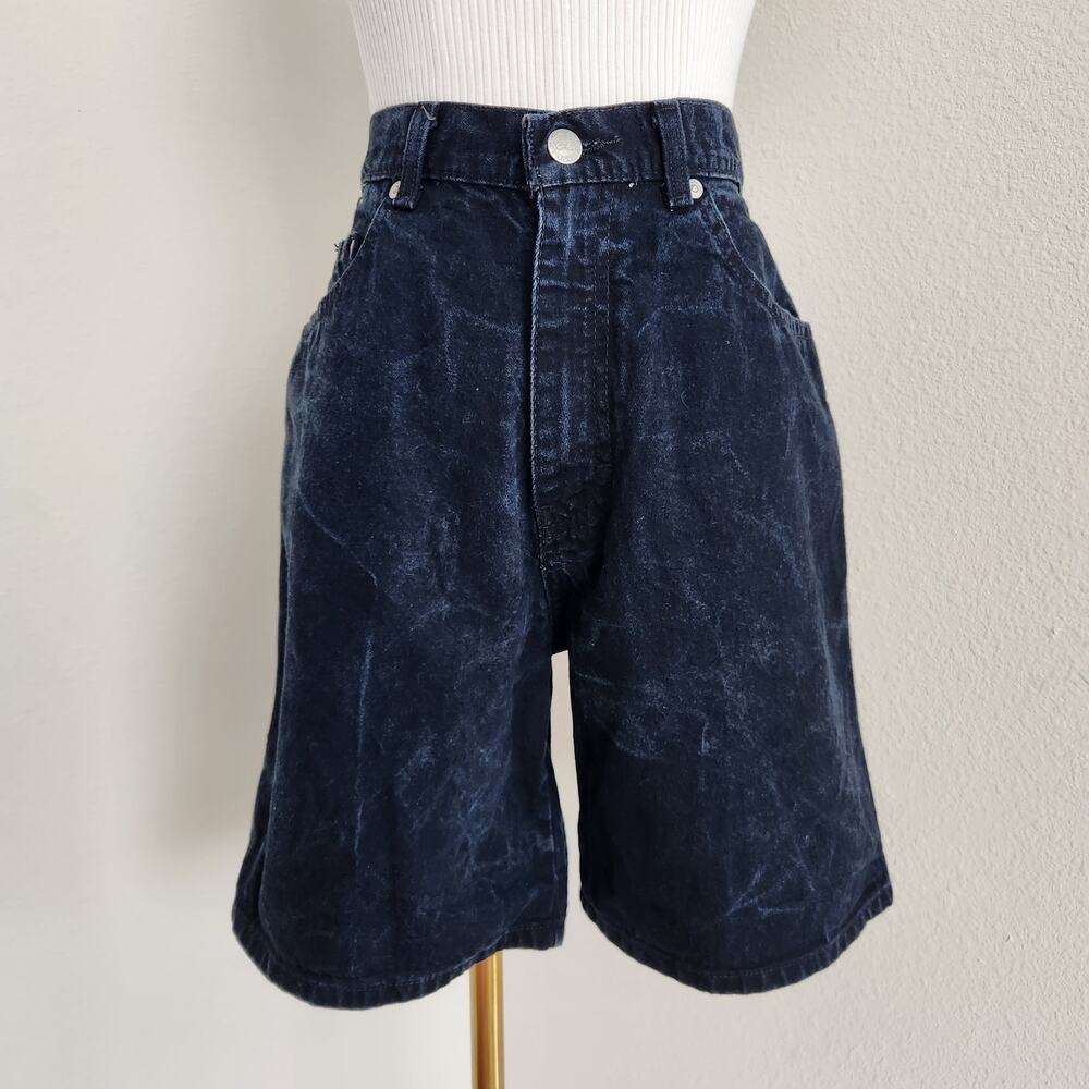 Vintage 90s Black Acid Wash Denim High Waisted Mom Shorts Grunge Saggon Size 0